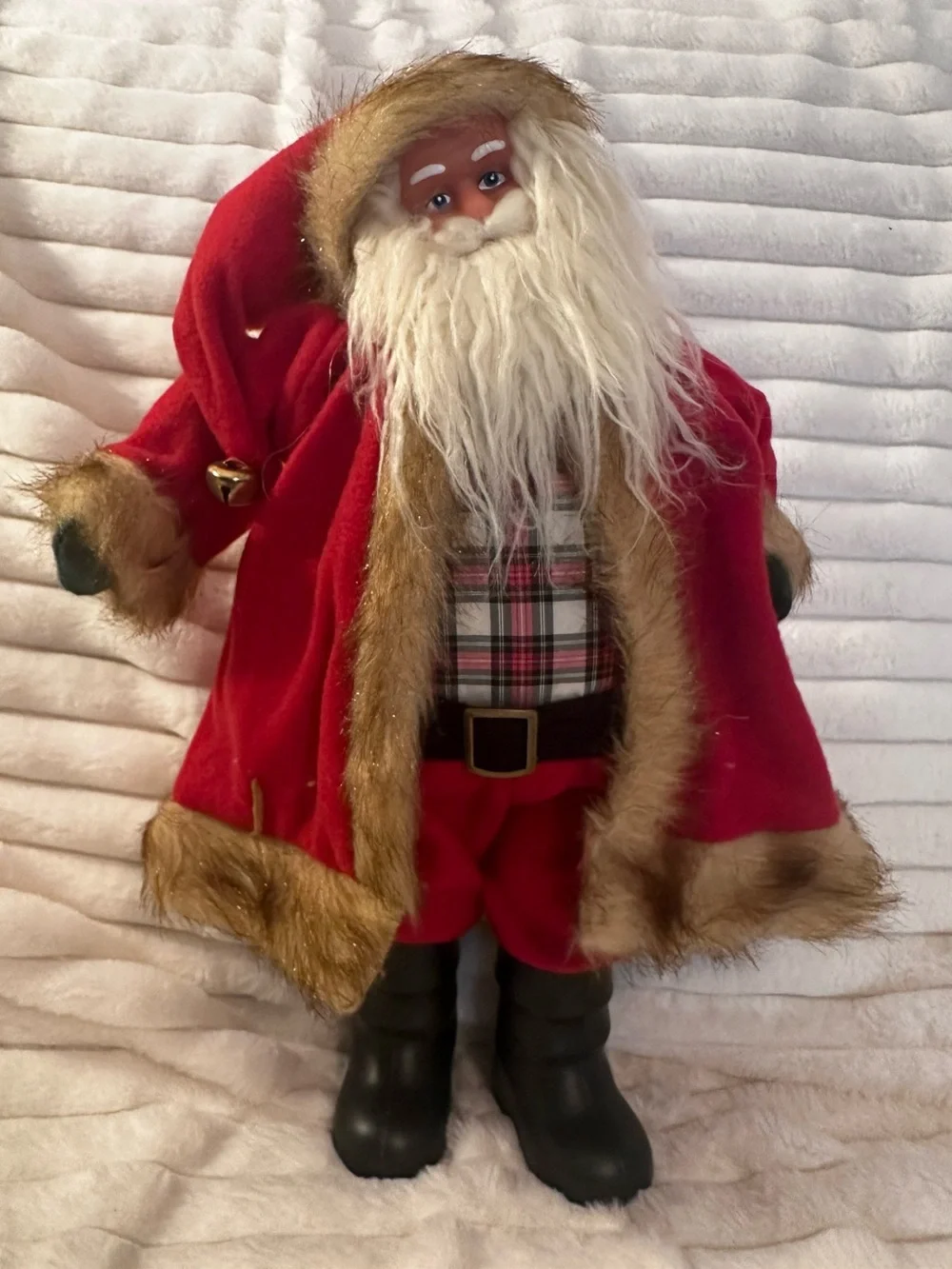Red Santa Claus Holiday Figurine with Faux Fur Trim